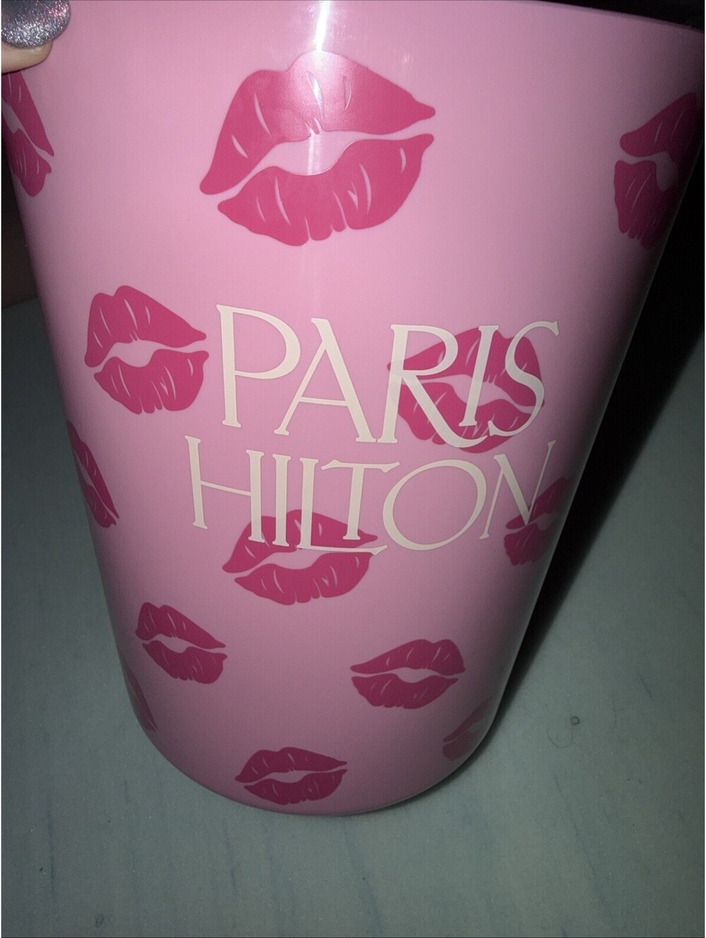 Paris Hilton Pink Lip Print Plastic 3 Quart Trashcan